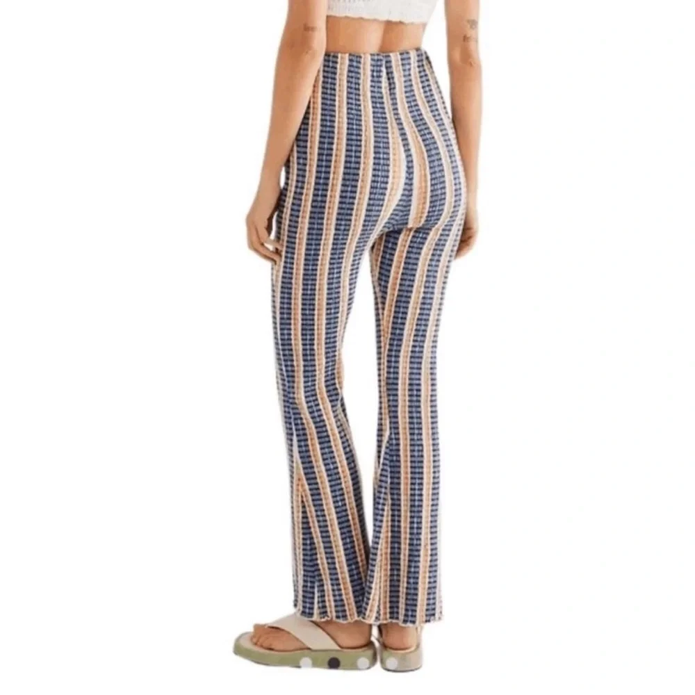 Free People Blue Stripe Fine Line Slim Flare Crop Pants Sz S